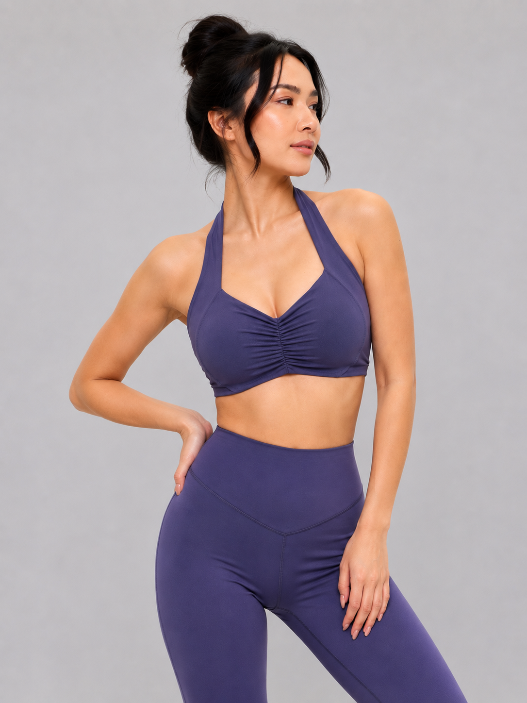 Poshknit Scrunch Halter Sports Bra - Shadow Berry